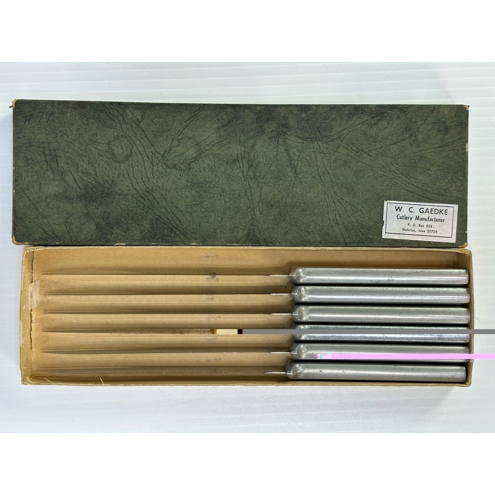 Vintage‎ 1960s W C Gaedke Cutlery Waterloo Iowa Set 6 Knives Original Box USA